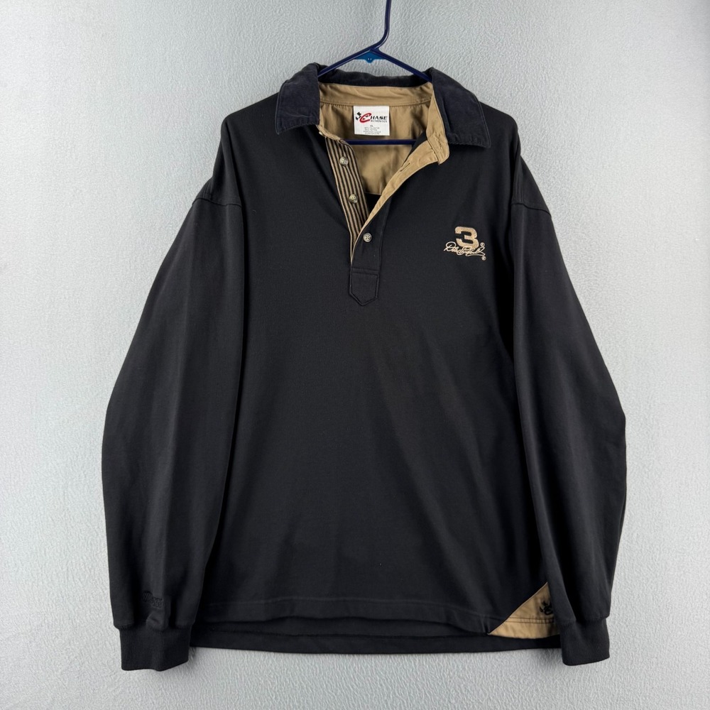 Vintage Dale Earnhardt Rugby Shirt Mens XL Black Cotton Long Sleeve Polo Nascar